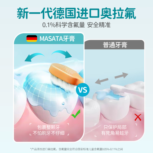 Masata新加坡进口儿童牙膏0-3-6-12岁专效防蛀固齿宝宝含氟牙膏龋齿护龈