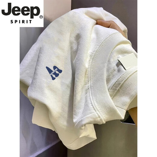Jeep Spirit White Pure Cotton Longärmedose T-Shirt für Jungen Casual Hong Kong Style Lose und vielseitige Trendy Brand Spring, Herbst und Wintertimen mit runden Hals-Bottom-Hemd 3895Wasp-White M Empfohlen 80-115jin [Jin gleich 0,5 kg]