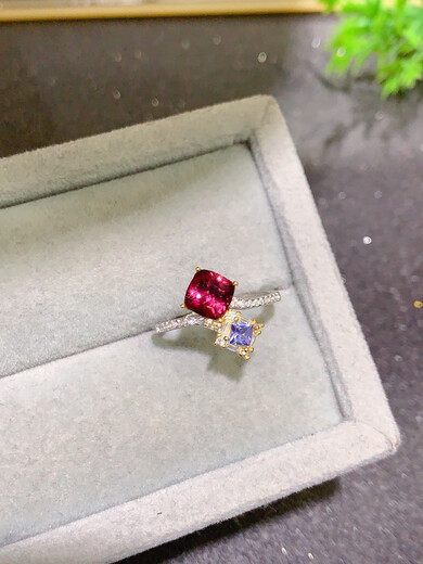 Shilian natural Alcoa garnet Tanzanite double stone ring s925 sterling silver square 6 square 3 empty support personalized simple fashion design