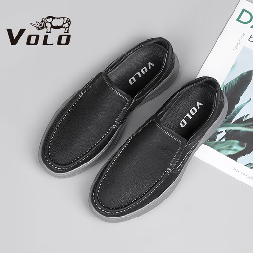 VOLO Rhino men's shoes business casual leather shoes men's slip-on shoes thick sole black 41