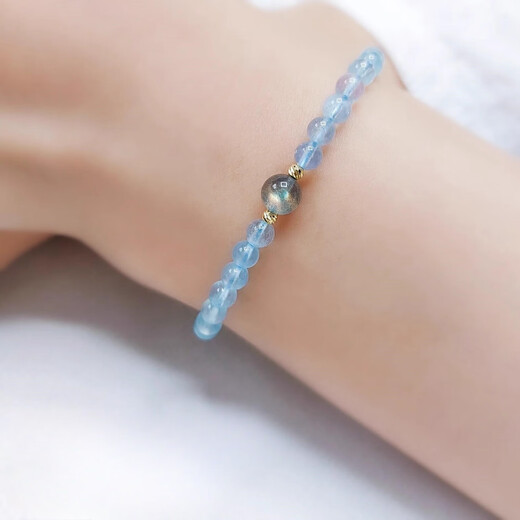 Natural gemstone 4mm aquamarine bracelet for women thin moonstone bracelet niche original design birthday gift 4mm aquamarine bracelet
