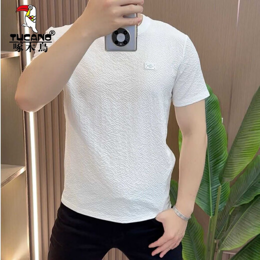 
Woodpecker (TUCANO) designer summer ice silk texture embroidered round neck men's short sleeve fashionable half-sleeved versatile light luxury comfortable style 1105 white XL 120-135Jin [Jin equals 0.5 kg]