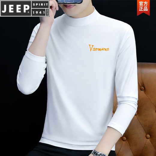 JEEP SPIRIT男士长袖T恤印花半高领男装打底衫弹力修身休闲男式T恤上衣内搭 C6187碳灰 M