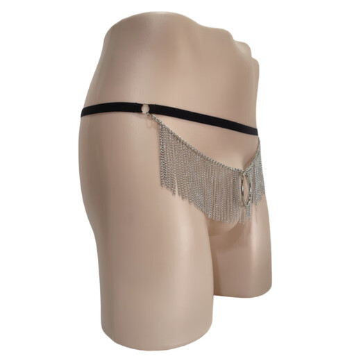 One-waist chain tassel sexy exposed PP men's underwear, pure desire iron ring thong underwear, red 1 piece, one size fits all