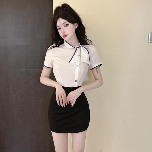戏狐足浴技师工作服酒店前台白衬衫工装珠宝店美容院职业套装 6172#白色短袖衬衣 S