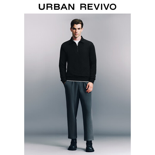 UR2025 Spring New Men's Fashion Casual Commuting Half-Zip Lapel Long-Sleeved T-Shirt UMU440096 Black S