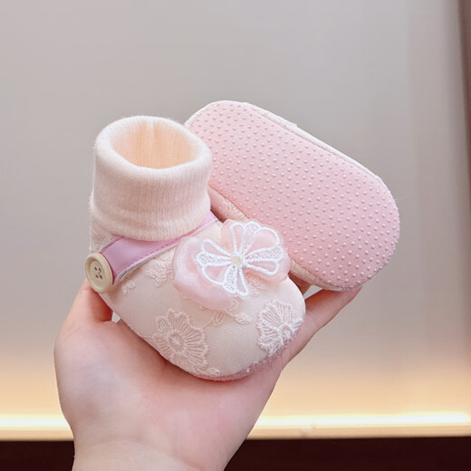 Zapatos y calcetines de bebé mediadores calcetines de piso suave para bebés de primavera y otoño calcetines de piso suave con encaje sin deslizamiento princesa zapatos para niños pequeños anti-caza rosa (botón lateral calcetines nudo de cigarrillo) 11.5 s longitud interna 11.5 cm recomendado 0-7 meses