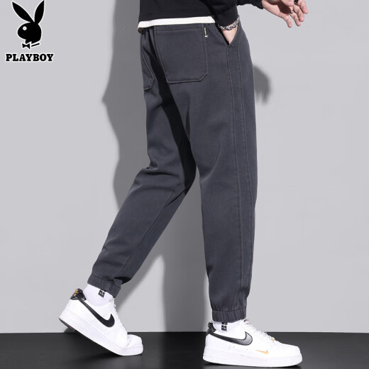 PLAYBOY (PLAYBOY) Pantalones casuales Primavera y verano 2025 Pantalones de pantalones Holentes sueltos Pantalones de moda gris oscuro XL