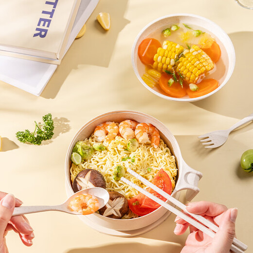 CAIZHI instant noodle bowl with lid, wheat straw student lunch box, office worker tableware set, 5-piece set CZ6548