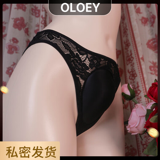 OLOEY large size space capsule boys underwear tight lower body showing big bow lace sexy men's thong for men black large size (160Jin Jin is equal to 0.5 kg)