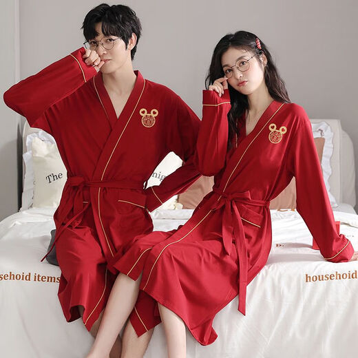 Yalu Year Paares Nachthemd Hochzeit Paare langärmlige Hochzeit rotes Nachthemd Herbst-Pyjamas Winterhaus 9928 Burgund, Hände mit ihrer alten Alters-Frau 80-100jin [Jin gleich 0,5 kg]