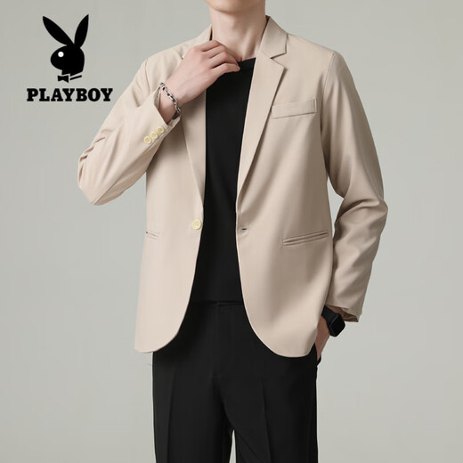 Playboy (PLAYBOY) non-iron shoulder pad small suit men's jacket spring and autumn Korean style loose business style casual suit top black M