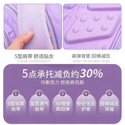 Disney Yugui Dog Primary School Student School Bag Reduce School Bag Children's First, Second, Third, Fourth and Sixth Grade Large Capacity Cartoon Backpack Purple Small Yugui Dog Card 4001