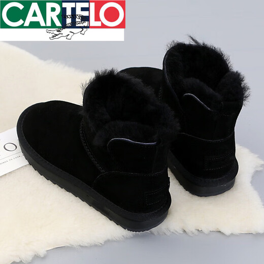 CARTELO leather snow boots for women in 2023 new fashionable fur integrated plus velvet short boots non-slip warm cotton shoes for women camel color 36