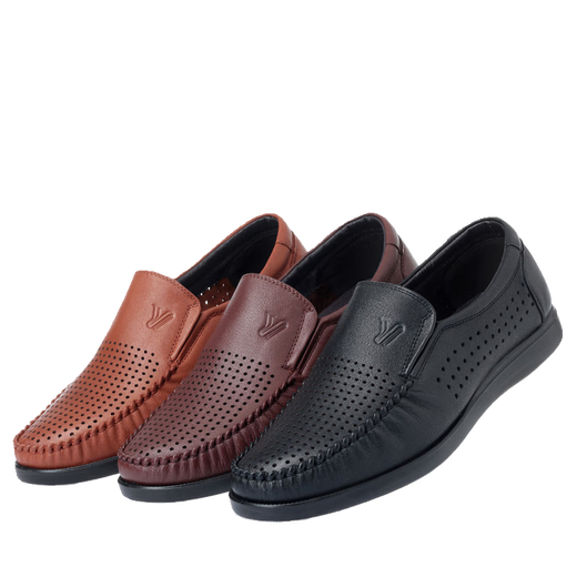 YRC Summer Hollow Leather Shoes Men's Breathable Anti-Slip Perforated Crocs Small Size Middle-aged Dad Sandals Shoes Light Brown 6622 44 Standard Size