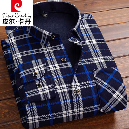 Pierre cardin men's warm shirt plus velvet plus l thick long sleeves slim fit clothes autumn and winter plaid shirt men's jacket 10 HB677 XL suitable for 120 Jin [Jin equals 0.5 kg] 139 Jin [Jin equals 0.5 kg]