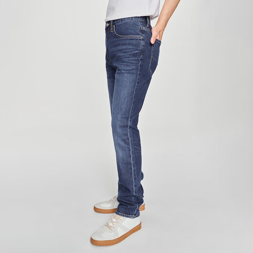 Lee25 new product 723 slim mid-waist straight mid-dark blue men's jeans casual trend