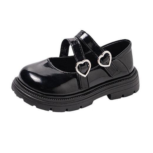三千奈落黑色皮鞋女童春夏新款儿童公主演出黑色单鞋中大童女孩学院风童鞋 黑色爱心皮鞋32码