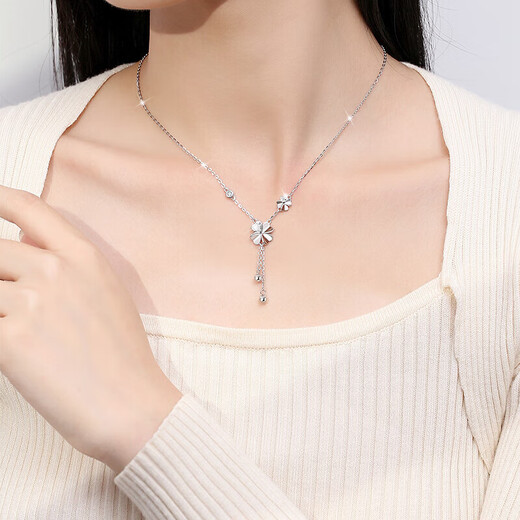 MZMZ four-leaf clover platinum necklace for women pt950 platinum fashion clavicle chain Double Eleven birthday gift for girlfriend and wife Direct delivery from the nearest warehouse/once/next day delivery Light luxury lucky four-leaf clover necklace for women