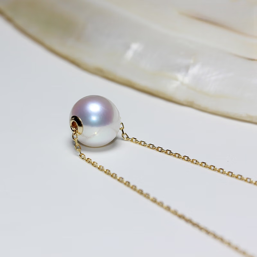 Pu Lian Japan AKOYA natural seawater pearl Passepartout pendant clavicle chain transfer bead necklace 18K gold flawless B chain 18K gold 43\45CM adjustable 9.5-10mm