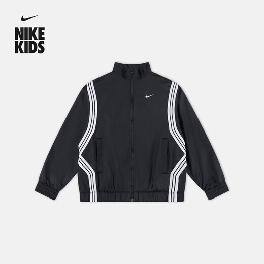 Nike Big Children's Loose Water-Repellent Basketball Jacket for Boys and Girls Lightweight Woven Sports Jacket NIKE FZ5233 010 Black/White 160 XL