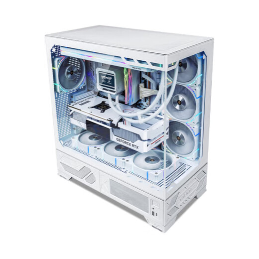 VALKYRIE VK03 LITE gaming case with display sea view room panoramic column-free touch screen ATX back plug 360 water cooling 270 full view white game screen computer case VK03 Lite white + A360 water cooling + prism fan*7