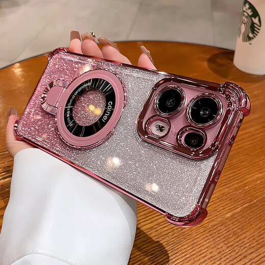 波沃姆 闪粉带支架适用opporeno13新款手机壳opporeno14镜头全包reno11pro防摔气囊reno910高级678硅胶壳 【少女粉+闪粉卡】金属磁吸支架*超强气囊防摔 OPPO Ren