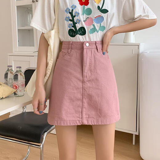 Falda de mezclilla de cintura alta para mujeres en verano estilo coreano, falda de color sólido delgado, gran tamaño MM versátil de cadera a una falda de línea moderna 9901 S