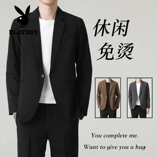 Playboy (PLAYBOY) non-iron shoulder pad small suit men's jacket spring and autumn Korean style loose business style casual suit top black M