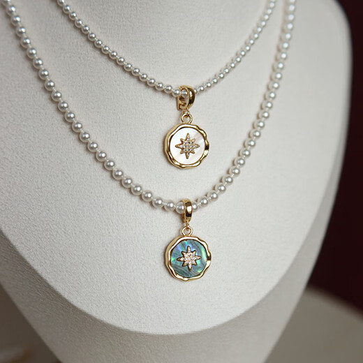 Shumo button pendant DIY pearl bare chain bead chain gold-plated necklace white butterfly shell round abalone shell detachable single pendant white butterfly shell single pendant