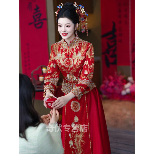 Wei Jie Chinese wedding bridal clothing Xiuhe clothing 2025 new wedding clothing summer toasting clothing dragon and phoenix gown small Feng Laiyi simplified version XL