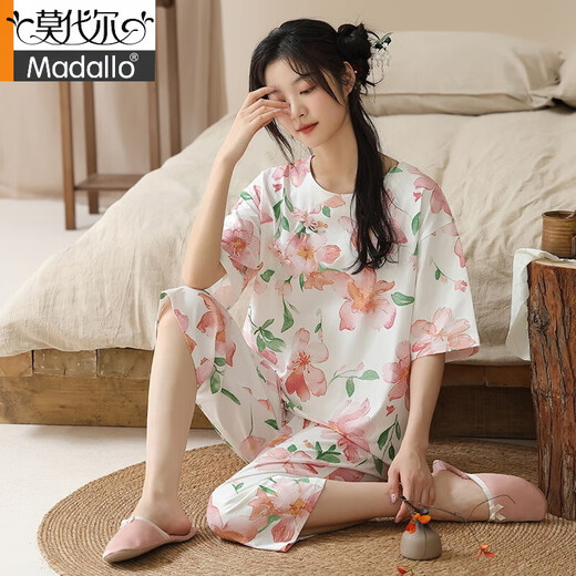 MODAL CHINESS STYLE Pyjama 2025 Sommer kurzärmeligte Kumpel-Hosenanzug Frei und bequem, um Baumwoll-Hauskleidung außerhalb von 9902 M 75-95jin zu tragen [Jin ist 0,5 kg]