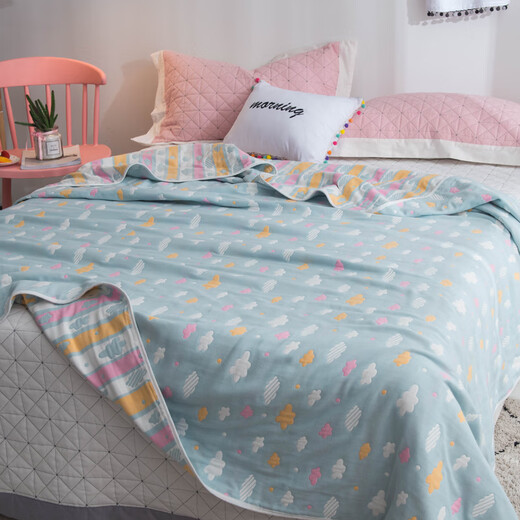 Cotton six-layer gauze thickened towel quilt four-season machine washable blanket pure cotton children's baby nap air-conditioning blanket Caiyun-Lan 90*100CM six-layer cotton gauze