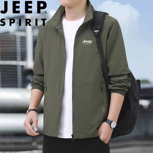 JEEP SPIRIT Jeep Jacket Men's Casual Versatile Lapel Outdoor Sports Loose Jacket Top Military Green XL