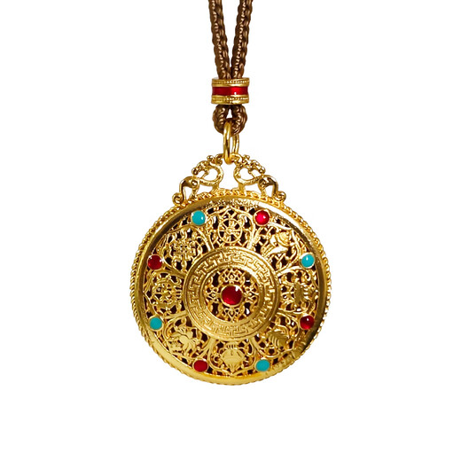 Canxian Ancient Golden Eight Treasures Compass Pendant Palace Enamel Filigree Hollow Clavicle Chain Braided Rope Long Sweater Chain Yellow
