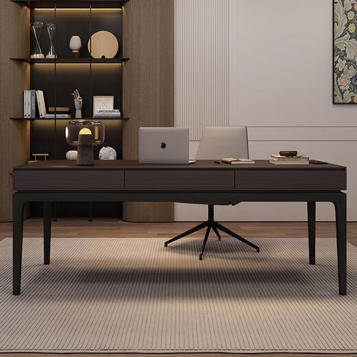 Solid wood desk Italian light luxury modern simple workbench 18 home computer desk office study desk 1.4 meters desk smoked color ordinary style