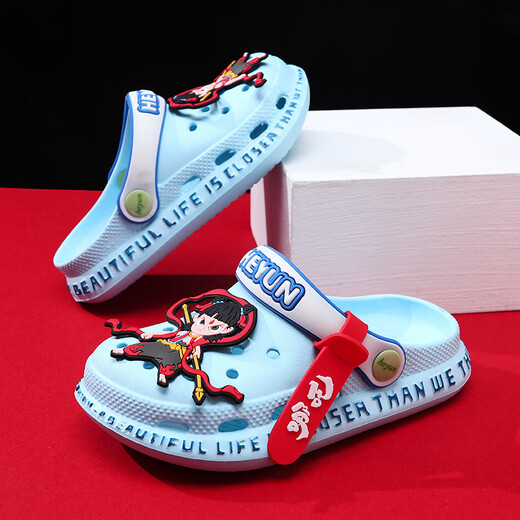 Changxiang huili Nezha Chaussures de trou pour enfants pour garçons en été nouveau style pour la tête de sac non glissant pour filles bébé garçon garçon portant des chaussures de plage bleu foncé [nezha] 30