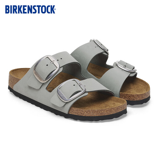 BIRKENSTOCK勃肯德国进口新品大扣女款鼠尾草绿牛皮绒面革Arizona双扣拖鞋 鼠尾草绿窄版1029311 37