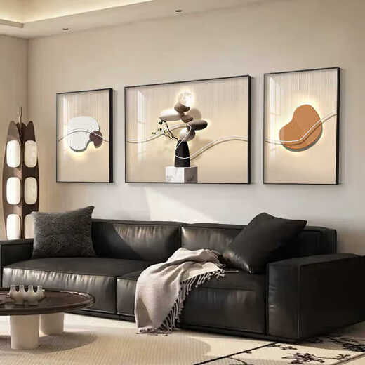 Huaixue Luz moderna de la sala de estar de lujo Pintura de la sala de estar de tríptico Pintura de alta gama Piedra para operar el fondo de sofá Pintura de pared colgante de pared atmosférica T12358 Izquierda y derecha 70*90 Middle 120*90 CRISTAL Portelanina Aluminio Aloy negro Aluminio negro Marco negro