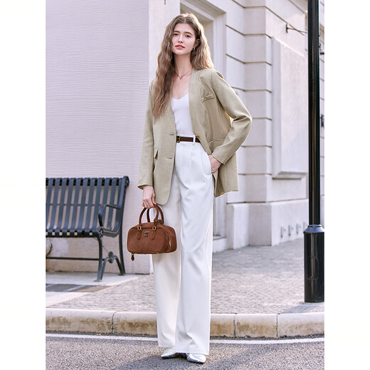 Betu Women's 2025 Spring New Suit V-neck Fashion Temperament Loose Casual Suit Jacket Women 2502T84 Khaki M