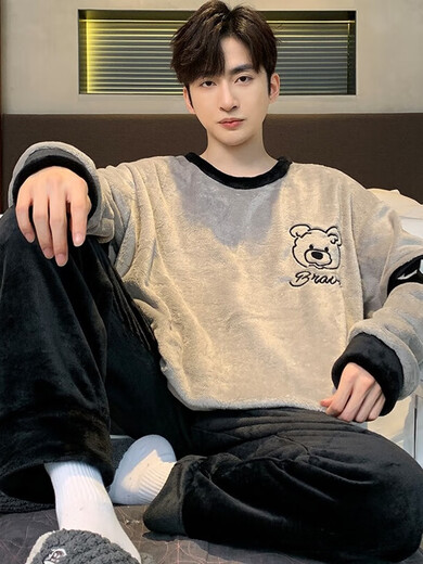 
Pajamas men's autumn and winter flannel thickened warm round neck cartoon students among young people loose men's home clothes WYEX3890 3XL (recommended 155-175Jin [Jin equals 0.5 kg]) All size