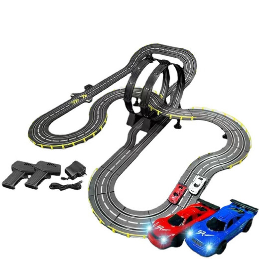 
Shengji two-person racing track car toys children's electric remote control car train track track boy birthday gift 14.8 meters electric track racing 2024 upgrade race 2* electric remote control + 2* hand-crank remote control + 2* remote control