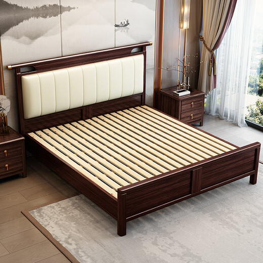 
Laisda Chinese style black gold wood solid wood bed master bedroom 1.8 meters double high-end light luxury bed YF9904 1.8 full shop