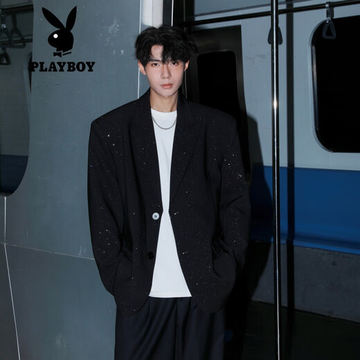 Playboy (Playboy) Anzug Jacke Herren sternbedeckte schulter gepolsterte Look gutaussehende Style Anzug Haarstylistin trägt Verlobungsjacke schwarz l