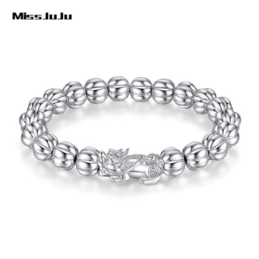 Miss JuJu pt950 platinum bracelet for men, high-quality platinum, domineering and lucky, brave round bead bracelets are thick, in stock, net weight 47.56g, about 10mm thick