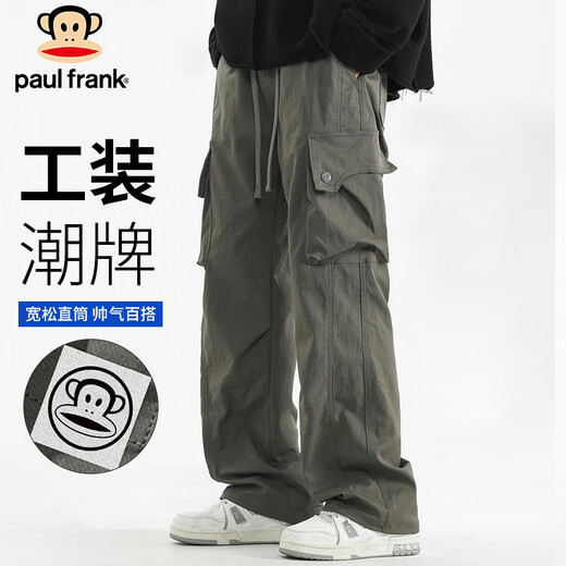 大嘴猴（paul frank）工装裤男士夏季美式直筒裤子男宽松户外休闲裤男裤 藻绿色 XL