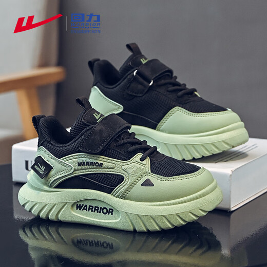 Warrior Children's Shoes Boys' Shoes Spring and Autumn Mesh Breathable Casual Shoes Children's Sports Shoes WZ(CL)-0964 Black/Green 35
