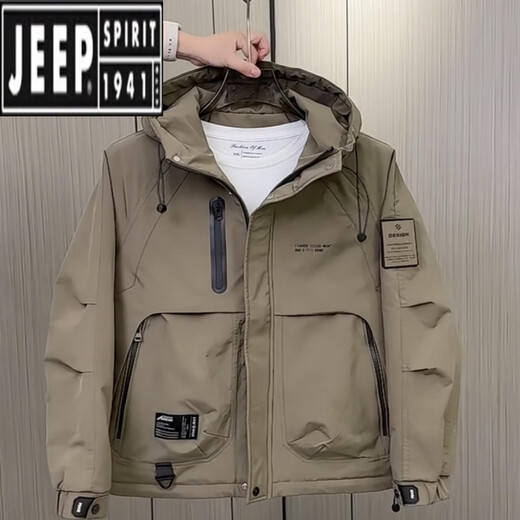 吉普（JEEP）男士外套秋冬季新款棉衣流行时尚潮牌宽松连帽工装夹棉夹克冲锋衣 黑色 3XL