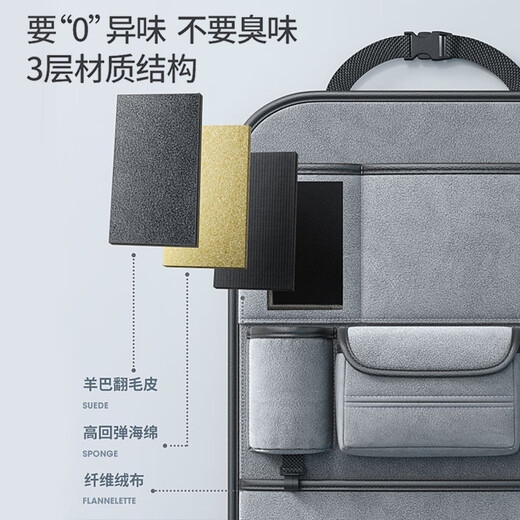 汽车椅背收纳袋挂袋车内收纳座椅后背置物架多功能汽车实用品大全 皮质灰【纳帕皮椅背收纳-升级折叠板】一对装B