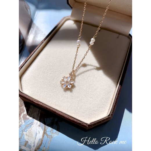 Ningfeng Japanese nojess Christmas limited romantic snowflake natural moonstone tanzanite silver crystal necklace clavicle chain pearl necklace + moonstone pendant
